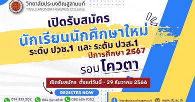 ประกาศ วิทยาลัยประมงติณสูลานนท์ เปิดรับสมัครบุคคลเข้าศึกษาต่อในระดับประกาศนียบัตรวิชาชีพ (ปวช.) และประกาศนียบัตรวิชาชีพชั้นสูง (ปวส.) ประจำปีการศึกษา 2567