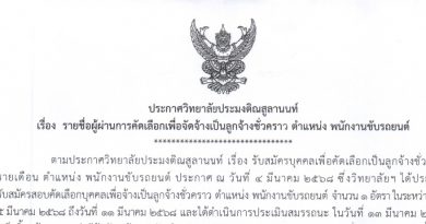 ประกาศวิทยาลัยประมงติณสูลานนท์  เรื่อง  รายชื่อผู้ผ่านการคัดเลือกเพื่อจัดจ้างเป็นลูกจ้างชั่วคราว  ตำแหน่งพนักงานขับรถยนต์